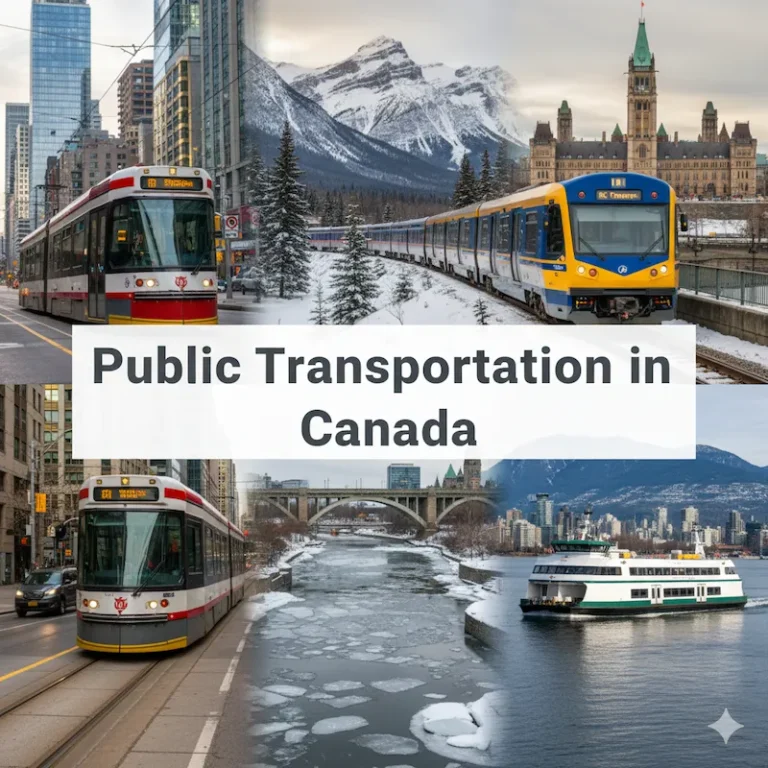 "A modern O-Train light rail vehicle and an OC Transpo bus at a transit station in Ottawa, Canada, representing public transportation in Canada for newcomers."